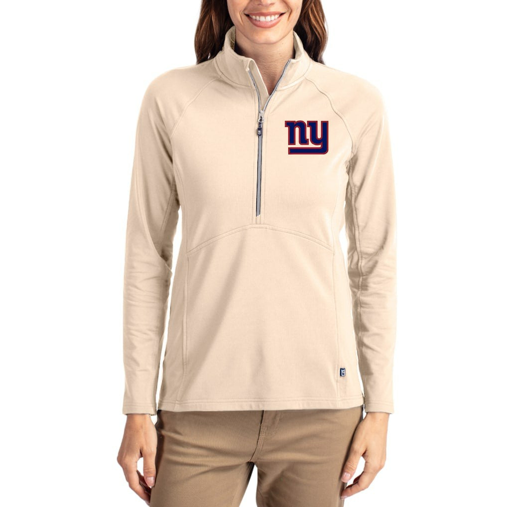 New York Giants Cutter & Buck Women's Adapt Eco Knit Stretch Recycled Raglan Half-Zip Pullover Tan