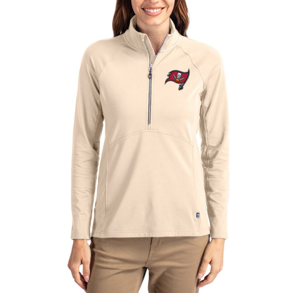 Tampa Bay Buccaneers Cutter & Buck Women's Adapt Eco Knit Stretch Recycled Raglan Half-Zip Pullover Tan