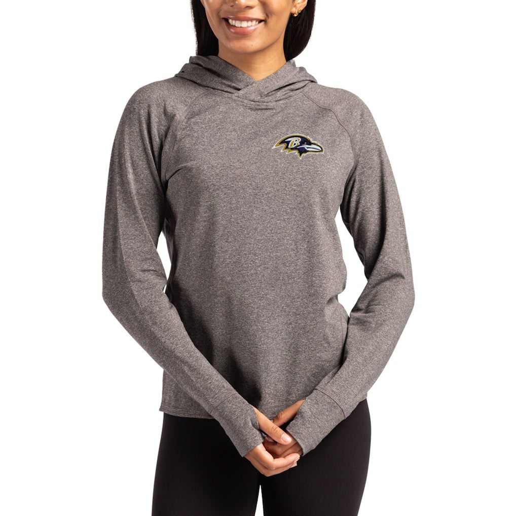 Baltimore Ravens Cutter & Buck Women's Primary Logo Adapt Knit Recycled Raglan Pullover Hoodie Heather Charcoal