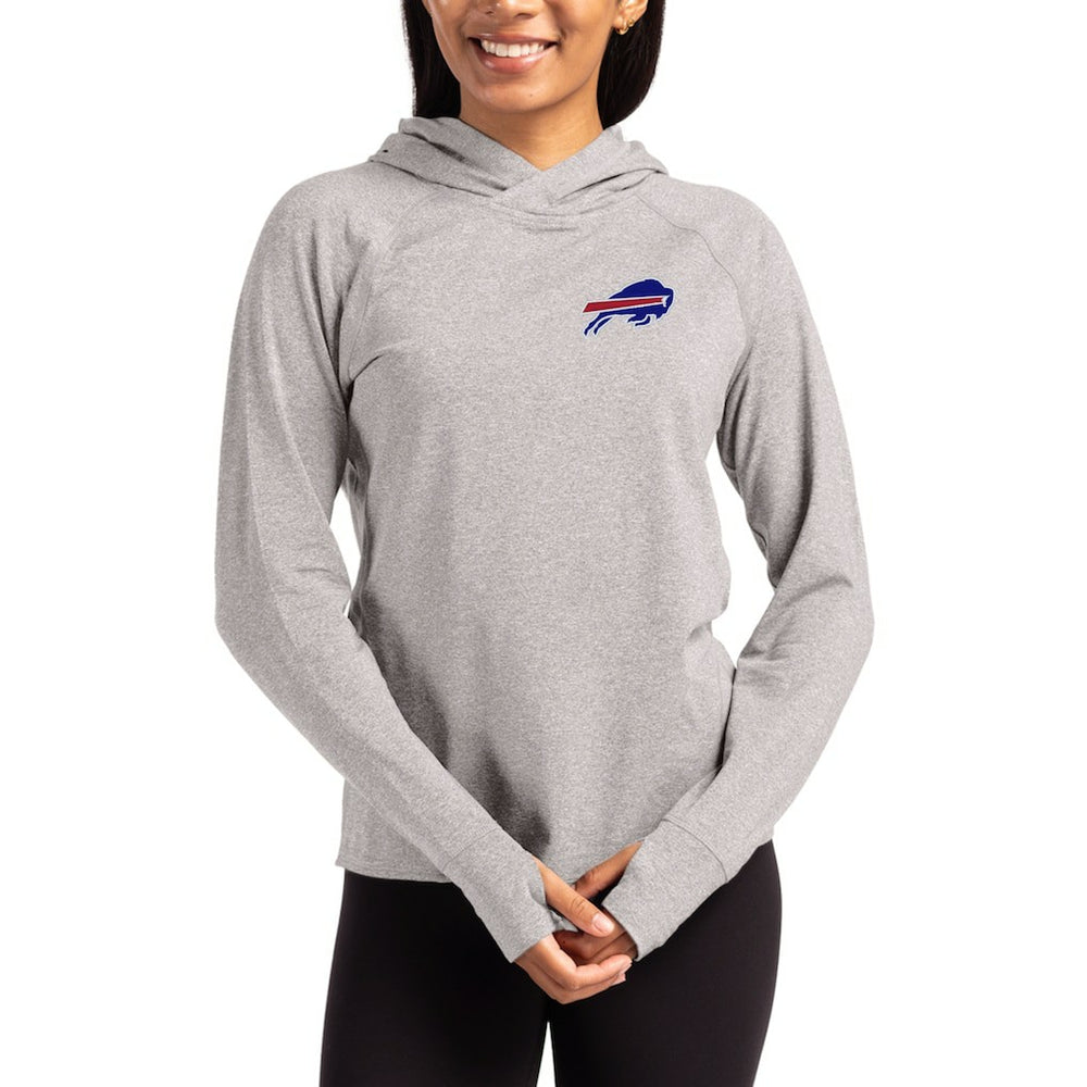 Buffalo Bills Cutter & Buck Women's Primary Logo Adapt Knit Recycled Raglan Pullover Hoodie Heather Gray