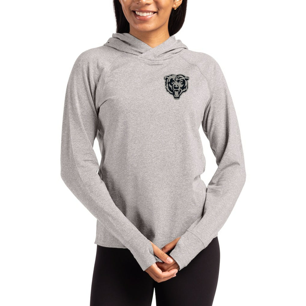 Chicago Bears Cutter & Buck Women's Tonal Logo Adapt Knit Recycled Raglan Pullover Hoodie Heather Gray