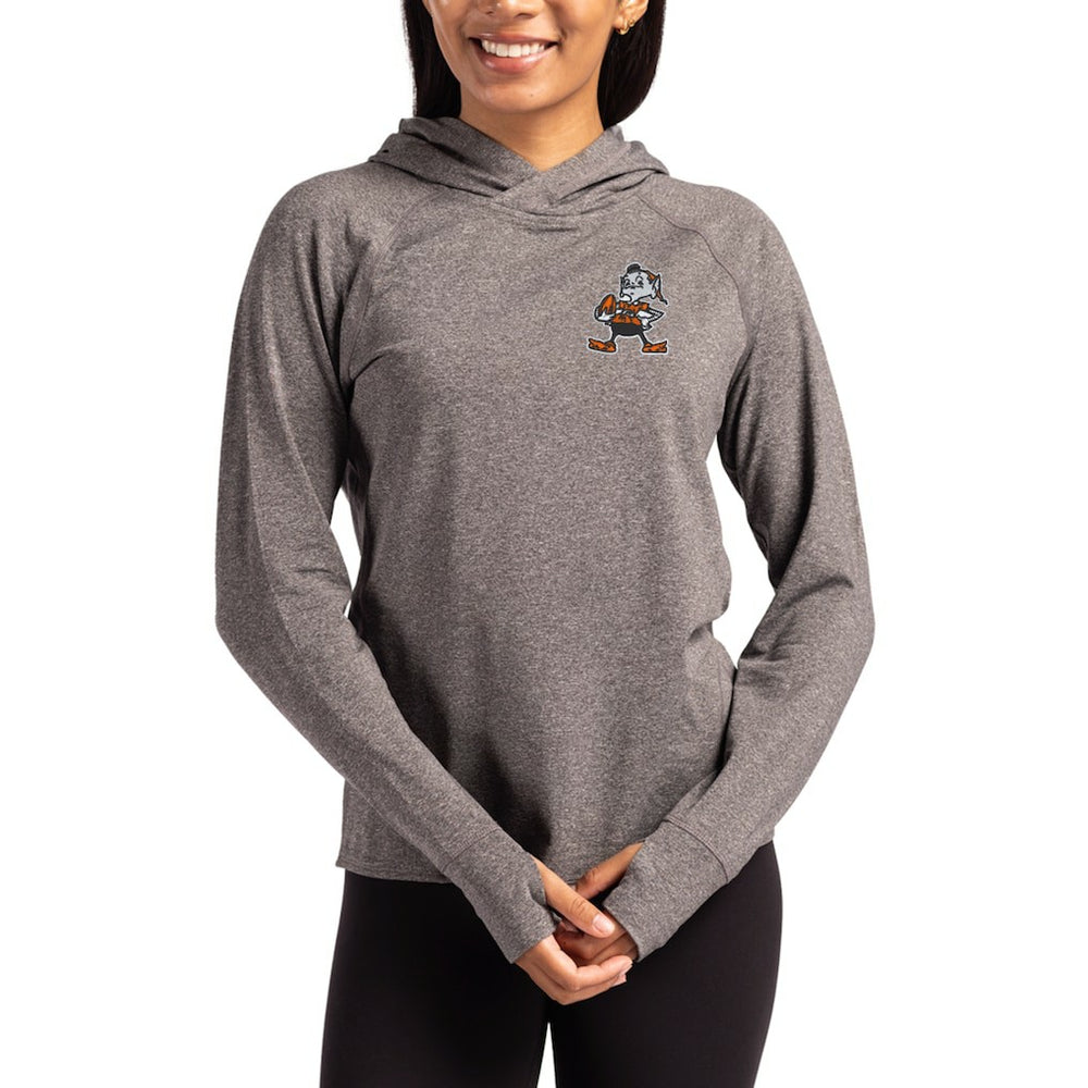 Cleveland Browns Cutter & Buck Women's Throwback Logo Adapt Knit Recycled Raglan Pullover Hoodie Heather Charcoal