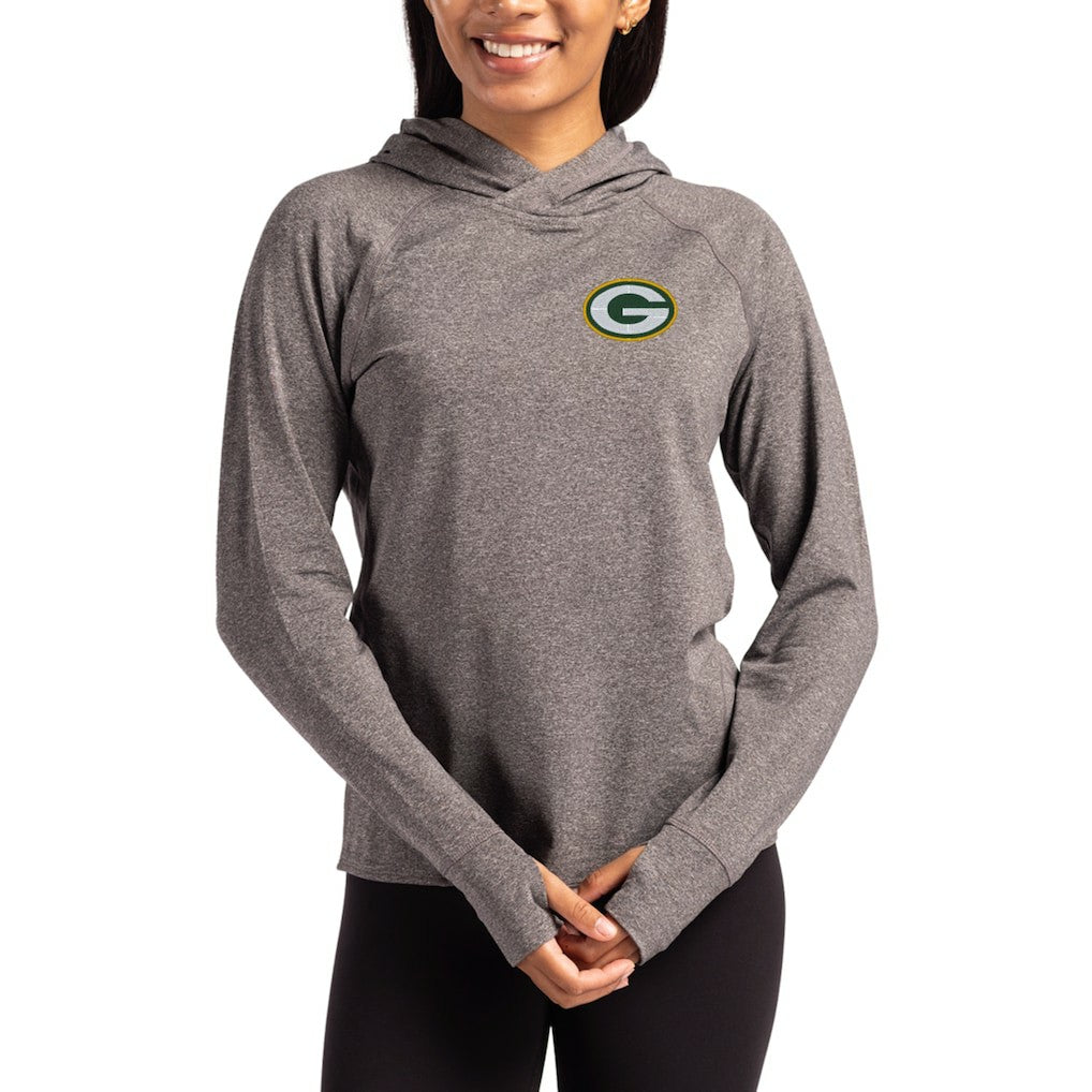 Green Bay Packers Cutter & Buck Women's Primary Logo Adapt Knit Recycled Raglan Pullover Hoodie Heather Charcoal