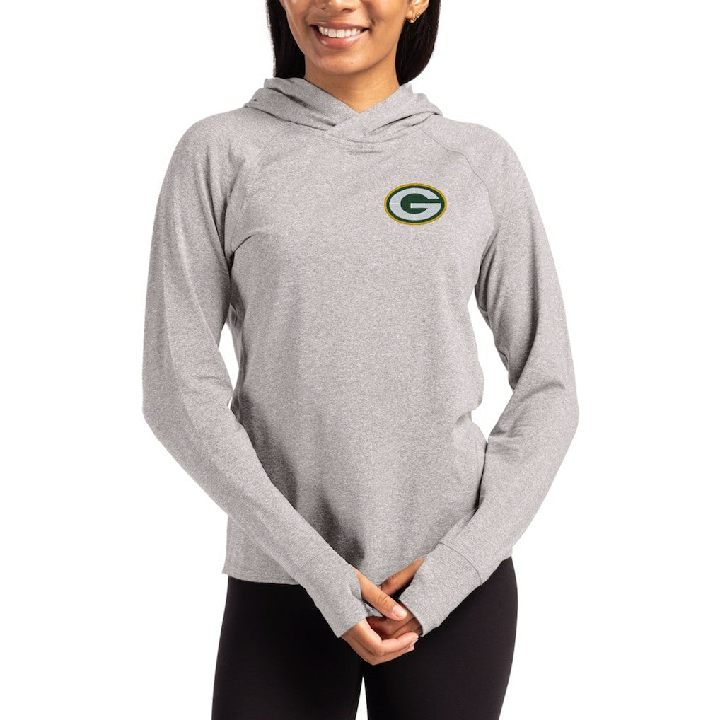 Green Bay Packers Cutter & Buck Women's Primary Logo Adapt Knit Recycled Raglan Pullover Hoodie Heather Gray