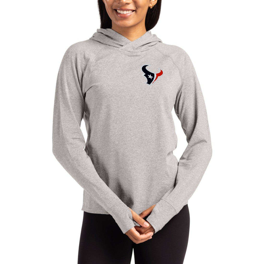 Houston Texans Cutter & Buck Women's Primary Logo Adapt Knit Recycled Raglan Pullover Hoodie Heather Gray