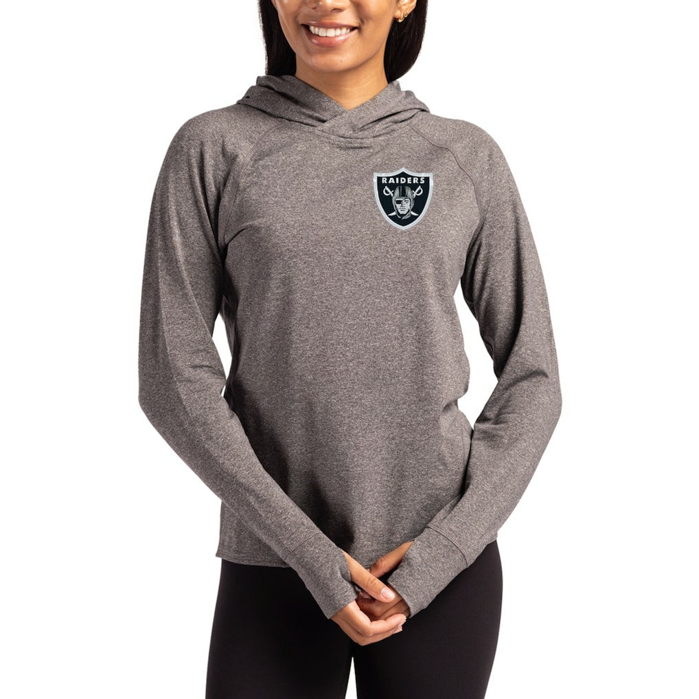 Las Vegas Raiders Cutter & Buck Women's Primary Logo Adapt Knit Recycled Raglan Pullover Hoodie Heather Charcoal