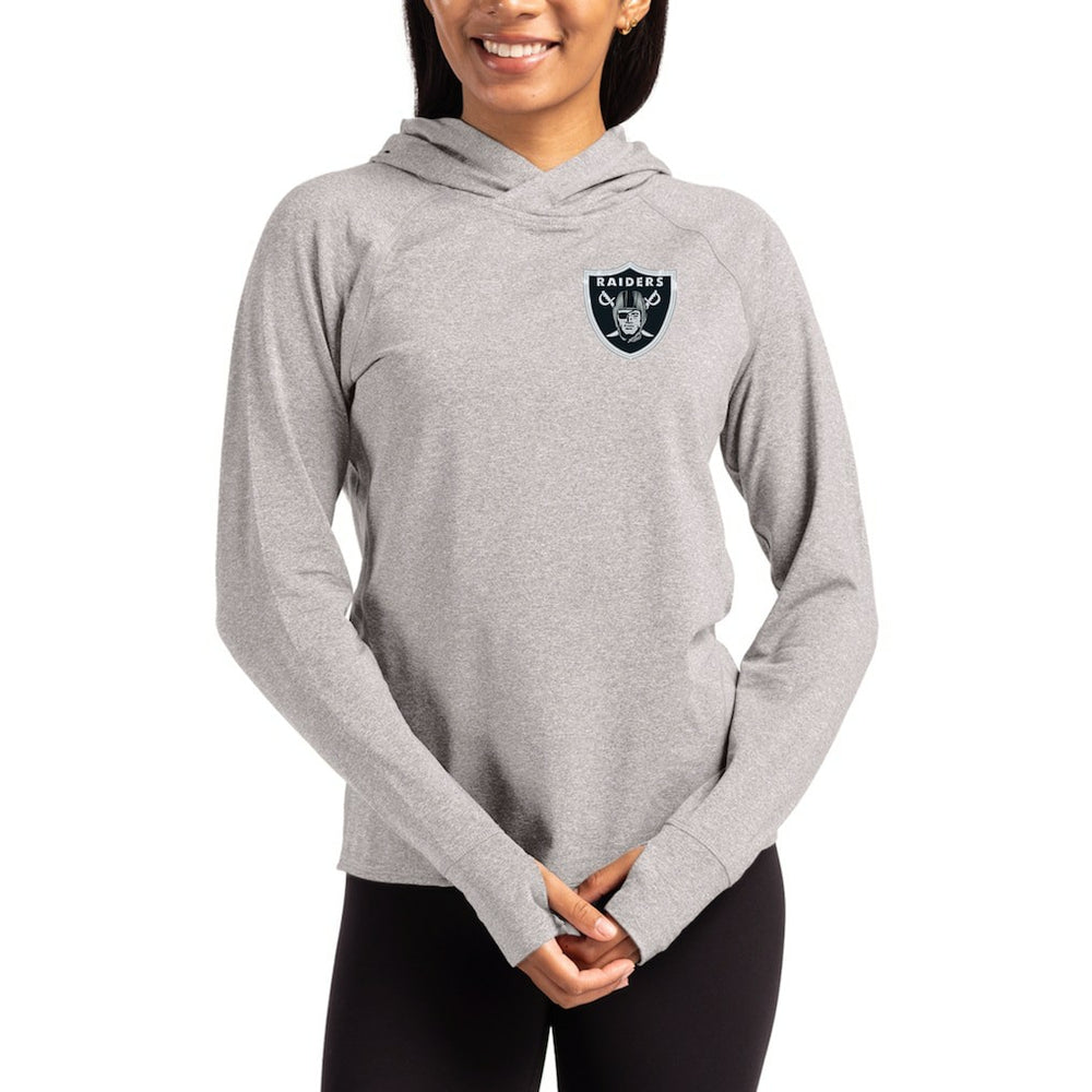 Las Vegas Raiders Cutter & Buck Women's Primary Logo Adapt Knit Recycled Raglan Pullover Hoodie Heather Gray