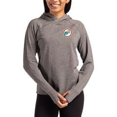 Miami Dolphins Cutter & Buck Women's Throwback Logo Adapt Knit Recycled Raglan Pullover Hoodie Heather Charcoal