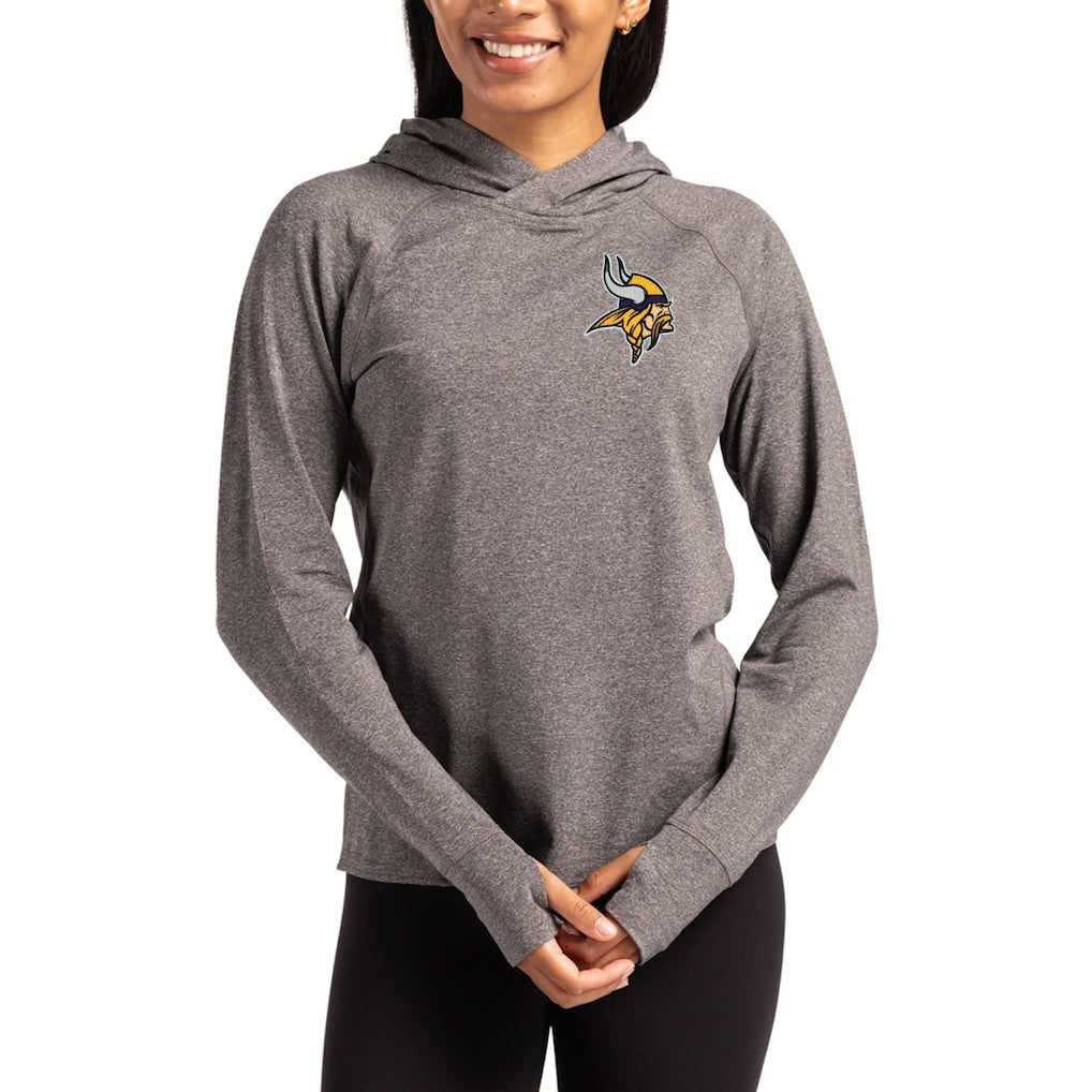 Minnesota Vikings Cutter & Buck Women's Primary Logo Adapt Knit Recycled Raglan Pullover Hoodie Heather Charcoal