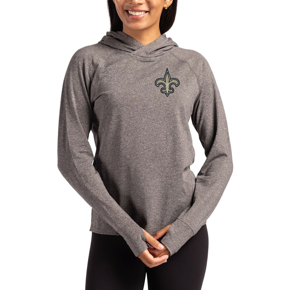 New Orleans Saints Cutter & Buck Women's Primary Logo Adapt Knit Recycled Raglan Pullover Hoodie Heather Charcoal