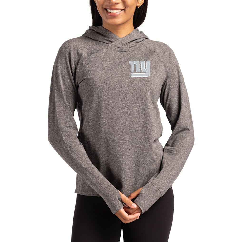 New York Giants Cutter & Buck Women's Primary Logo Adapt Knit Recycled Raglan Pullover Hoodie Heather Charcoal