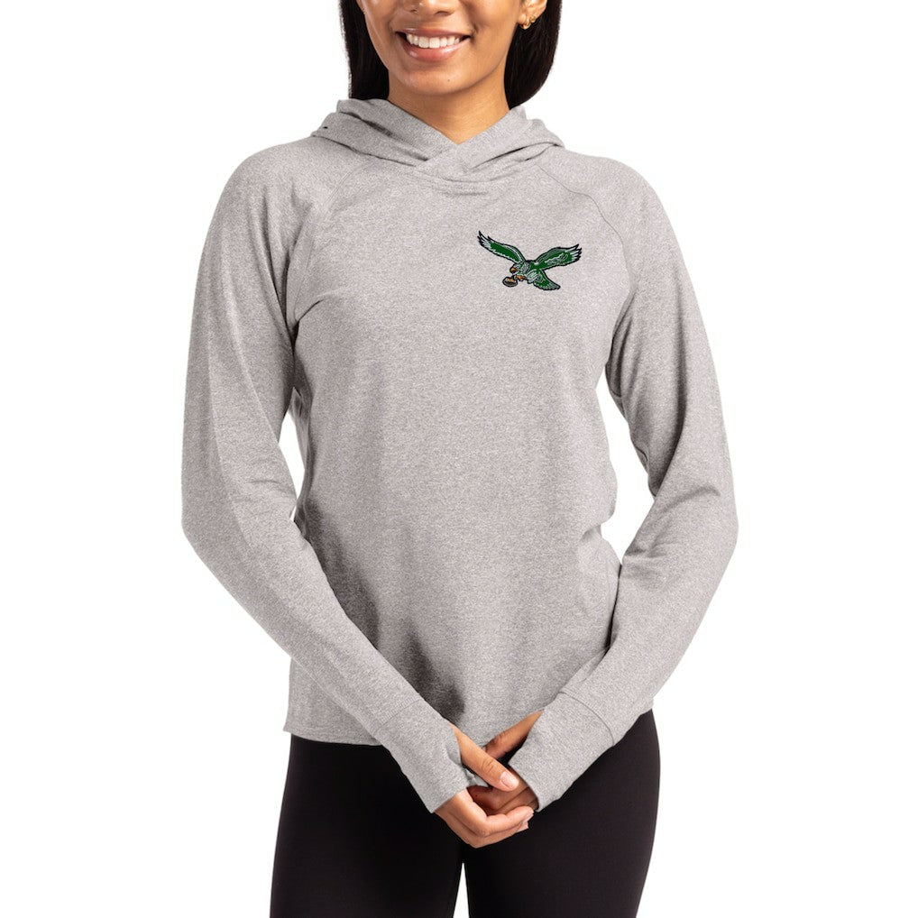Philadelphia Eagles Cutter & Buck Women's Throwback Logo Adapt Knit Recycled Raglan Pullover Hoodie Heather Gray