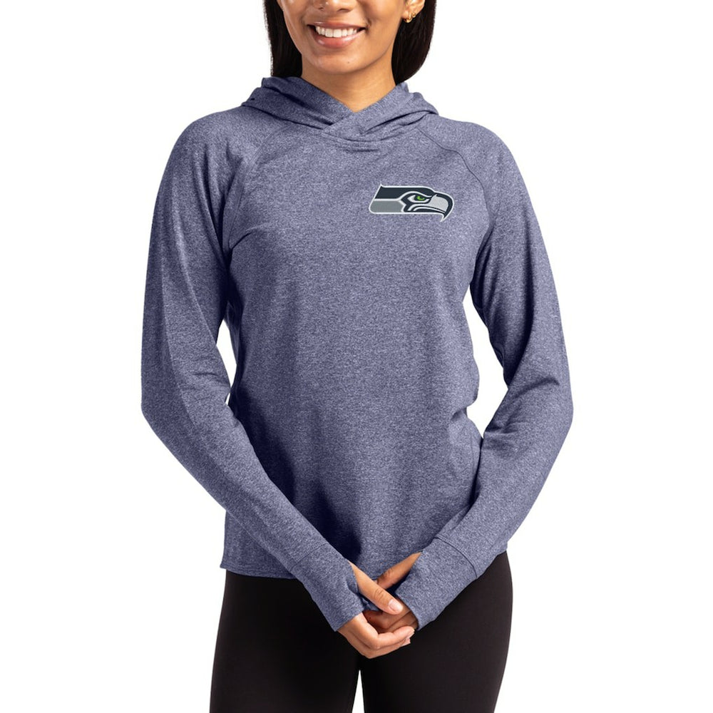 Seattle Seahawks Cutter & Buck Women's Primary Logo Adapt Knit Recycled Raglan Pullover Hoodie Heather Navy