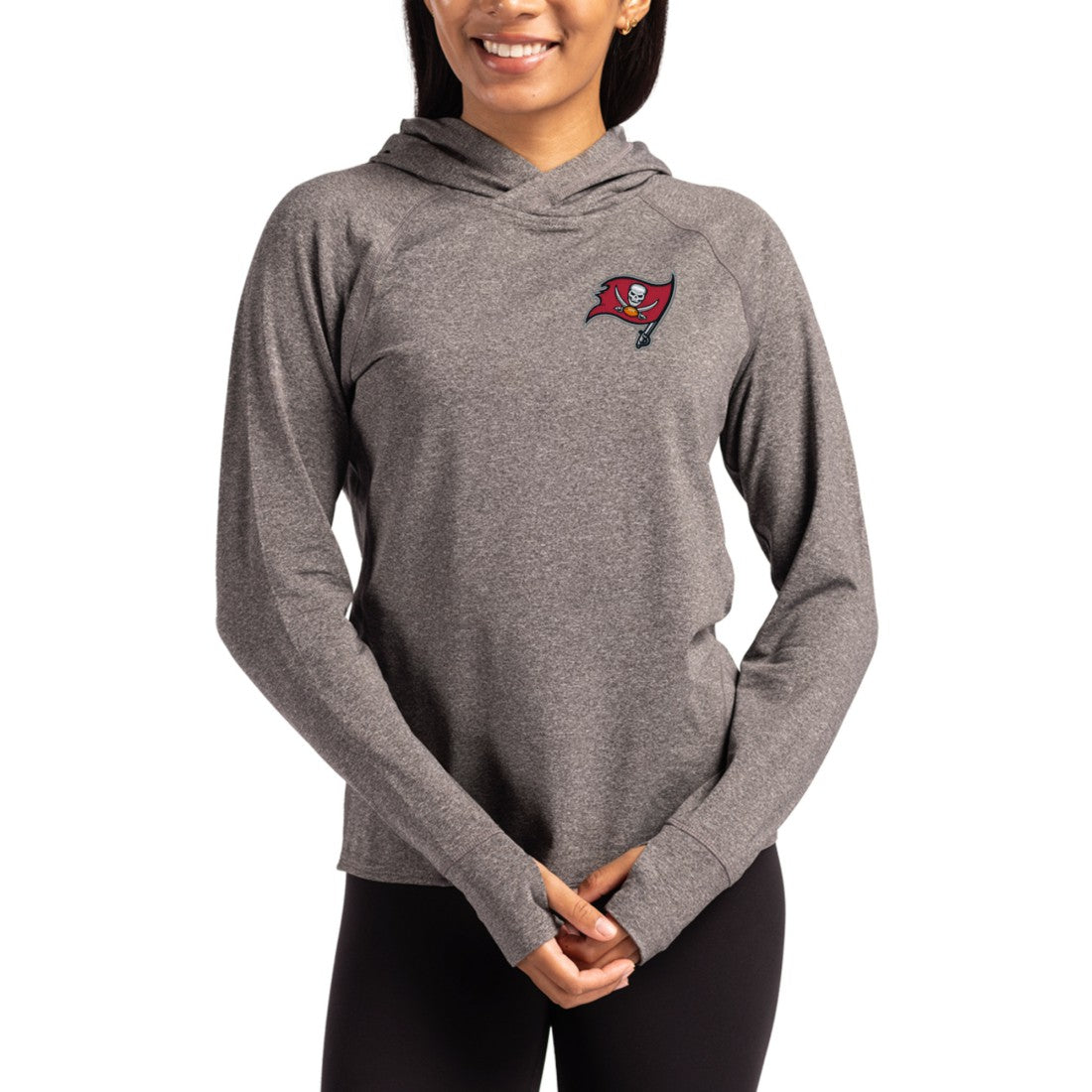 Tampa Bay Buccaneers Cutter & Buck Women's Primary Logo Adapt Knit Recycled Raglan Pullover Hoodie Heather Charcoal