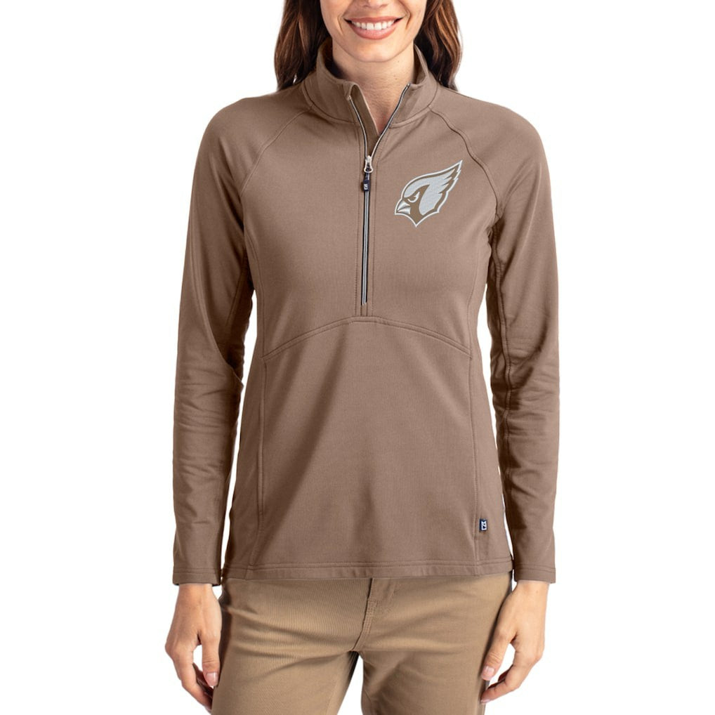 Arizona Cardinals Cutter & Buck Women's Tonal Adapt Eco Knit Stretch Recycled Raglan Half-Zip Pullover Brown