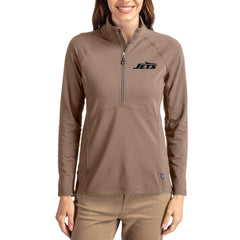 New York Jets Cutter & Buck Women's Tonal Adapt Eco Knit Stretch Recycled Raglan Half-Zip Pullover Brown