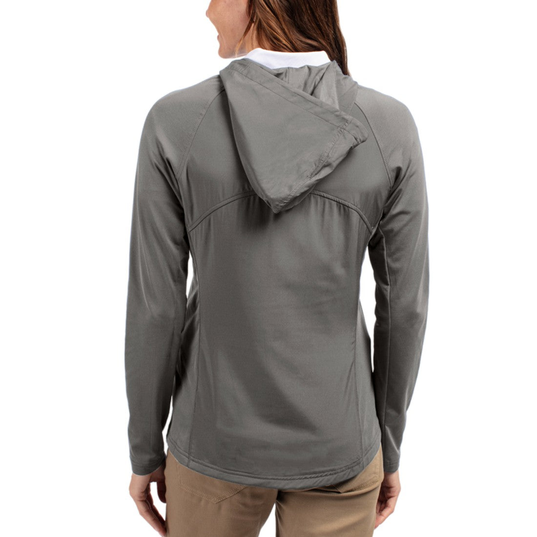 Green Bay Packers Cutter & Buck Women's Adapt Eco Knit Hybrid Recycled Raglan Full-Zip Hoodie Jacket Gray