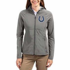 Indianapolis Colts Cutter & Buck Women's Adapt Eco Knit Hybrid Recycled Raglan Full-Zip Hoodie Jacket Gray