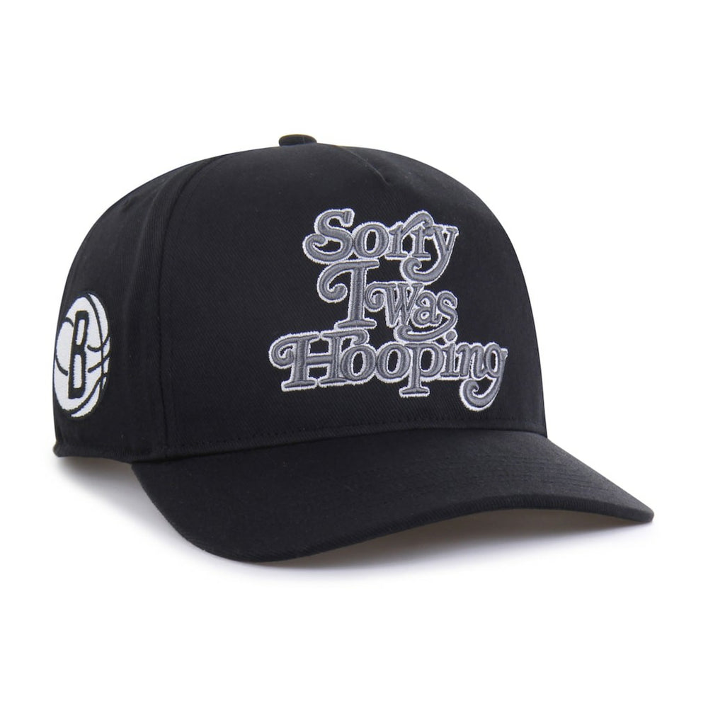 Brooklyn Nets Brand Seen by '47 Sorry I Was Hooping Hitch Adjustable Hat Black | 47 brand Lifestyle