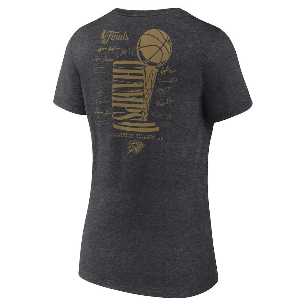 Oklahoma City Thunder Women's 2025 NBA Finals Champions Double Dribble V-Neck T-Shirt Heather Charcoal | Fanatics US