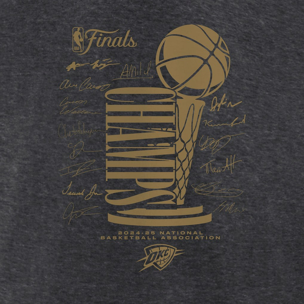 Oklahoma City Thunder Women's 2025 NBA Finals Champions Double Dribble V-Neck T-Shirt Heather Charcoal | Fanatics US