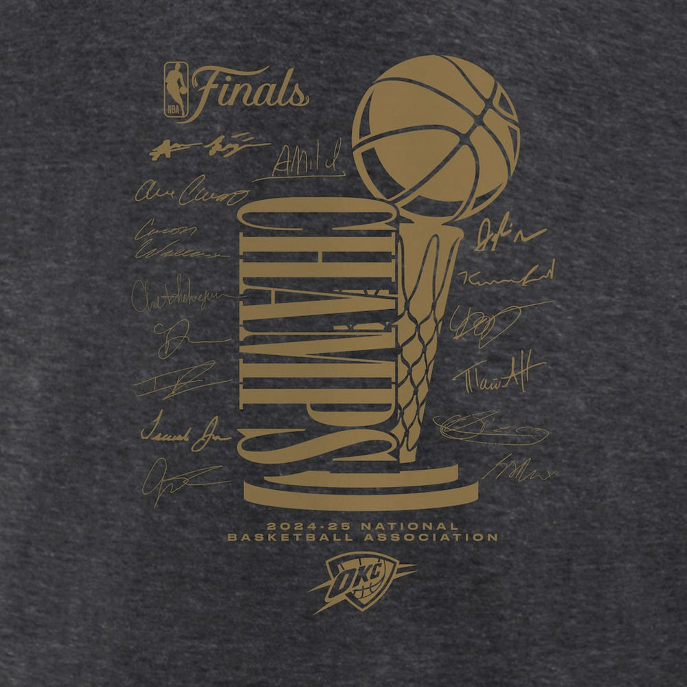 Oklahoma City Thunder Women's 2025 NBA Finals Champions Double Dribble V-Neck T-Shirt Heather Charcoal | Fanatics US