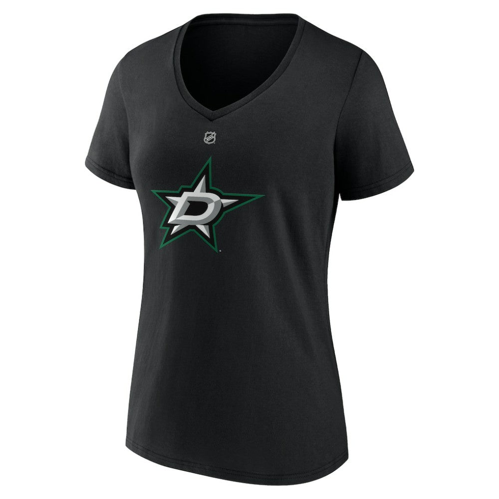 Mikko Rantanen Dallas Stars Fanatics Women's Authentic Stack Name & Number V-Neck T-Shirt - Black - NHL 203171125