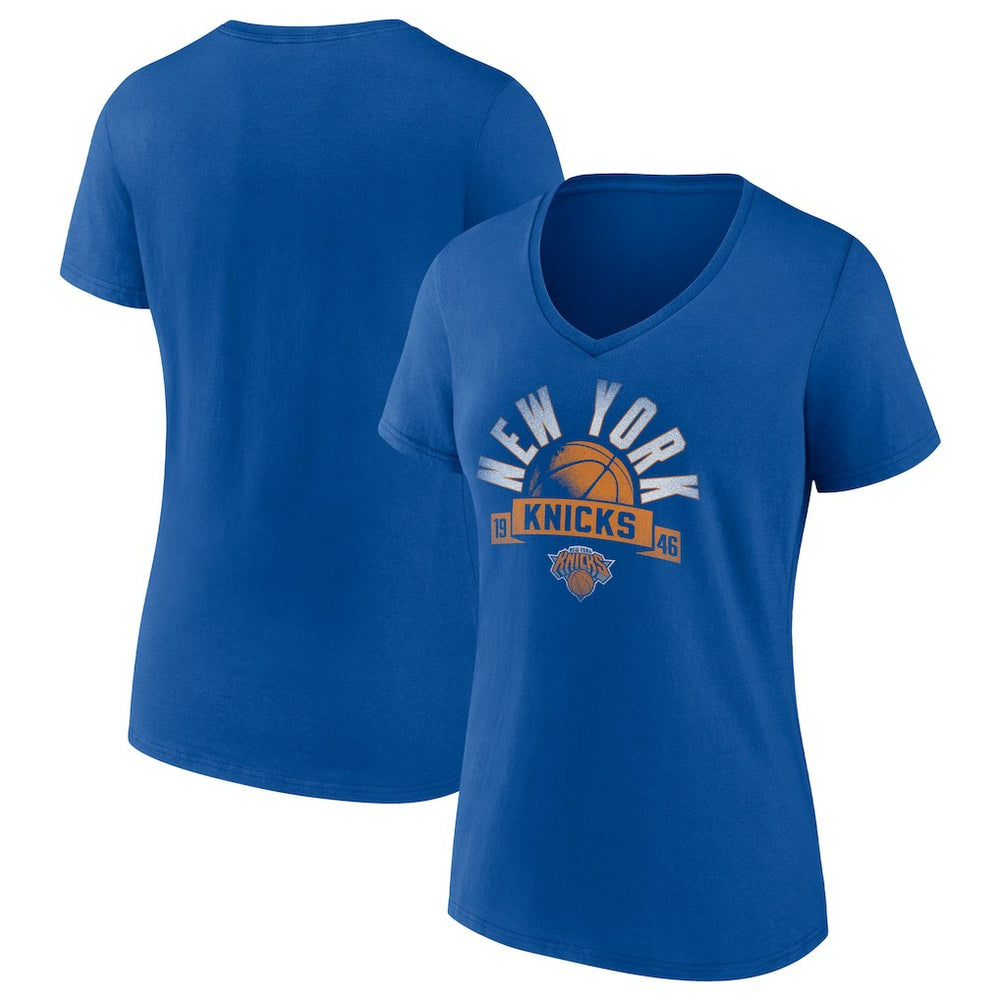 New York Knicks Women's '90s Graphic V-Neck T-Shirt Blue