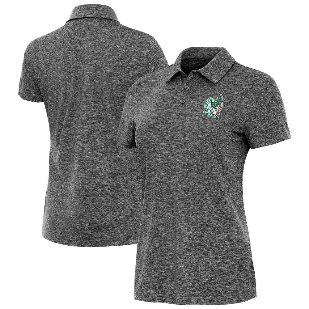 Mexico National Team Antigua Women's Triple Shot Polo Heather Black