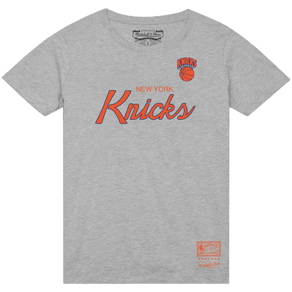 New York Knicks Big & Tall Hardwood Classics Vintage Wordmark T-Shirt Heather Gray | Mitchell & Ness Lifestyle