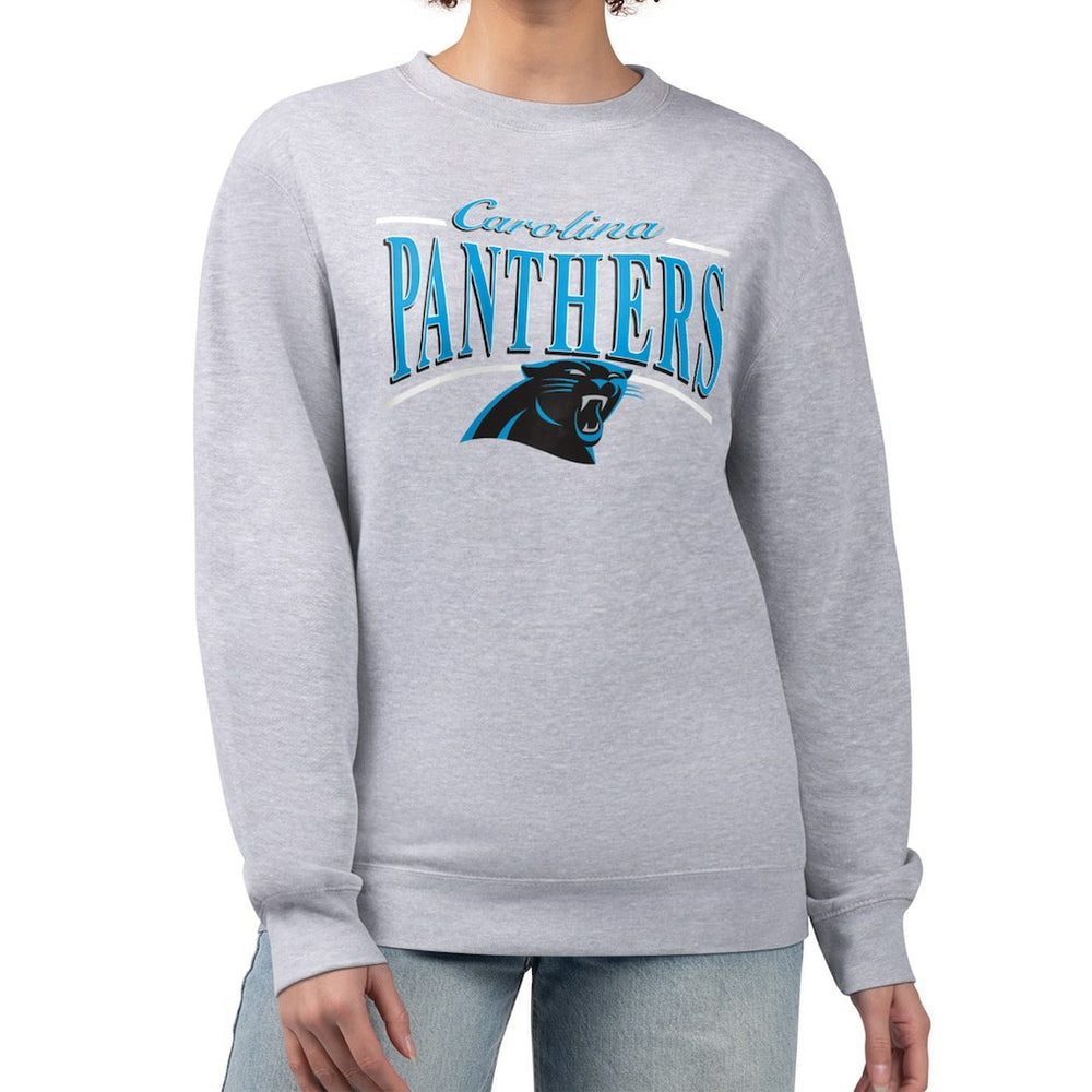 Carolina Panthers Starter Women's Arch Stripe Fleece Pullover Sweatshirt Gray