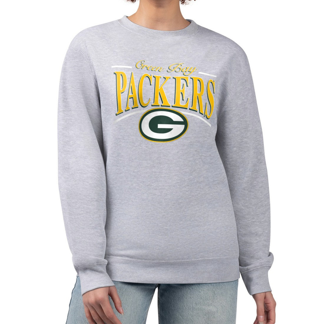 Green Bay Packers Starter Women's Arch Stripe Fleece Pullover Sweatshirt Gray
