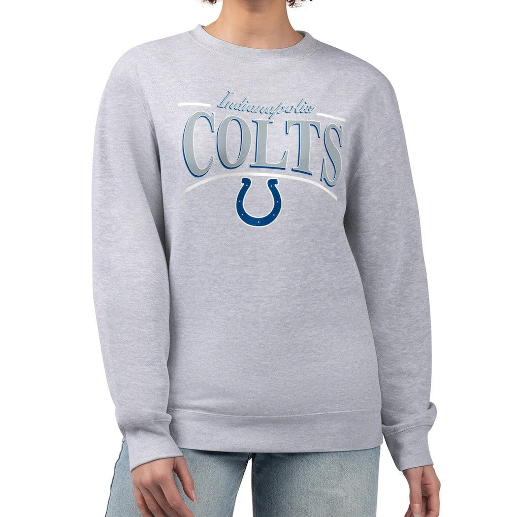 Indianapolis Colts Starter Women's Arch Stripe Fleece Pullover Sweatshirt Gray