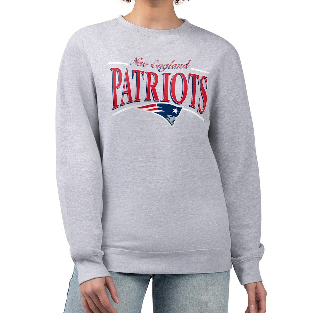 New England Patriots Starter Women's Arch Stripe Fleece Pullover Sweatshirt Gray