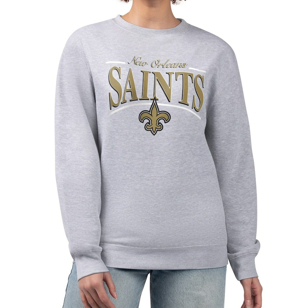 New Orleans Saints Starter Women's Arch Stripe Fleece Pullover Sweatshirt Gray
