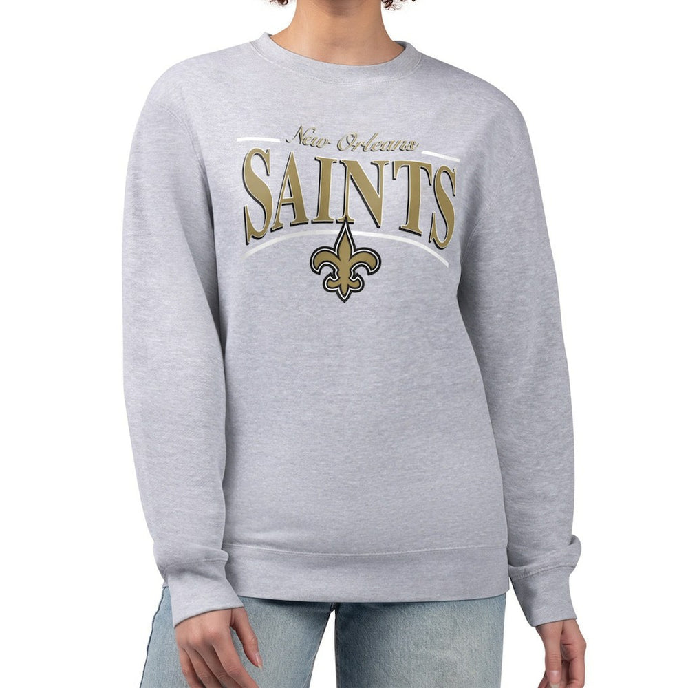 New Orleans Saints Starter Women's Arch Stripe Fleece Pullover Sweatshirt Gray