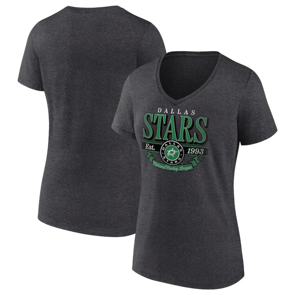 Dallas Stars Women's Retro Banner V-Neck T-Shirt - Charcoal - NHL 203175578