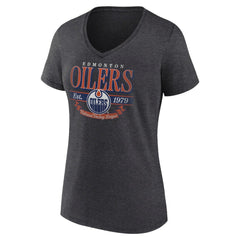 Edmonton Oilers Women's Retro Banner V-Neck T-Shirt - Charcoal - NHL 203175582