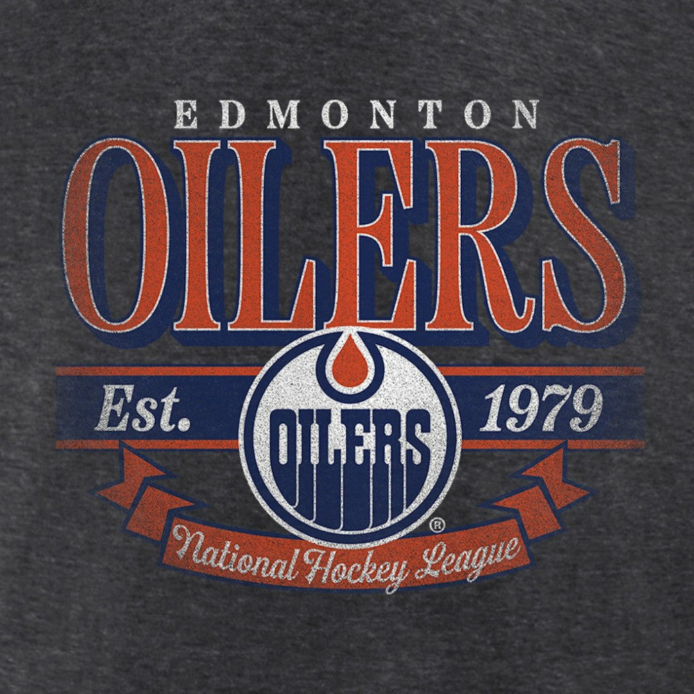 Edmonton Oilers Women's Retro Banner V-Neck T-Shirt - Charcoal - NHL 203175582