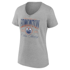 Edmonton Oilers Women's Retro Script V-Neck T-Shirt - Gray - NHL 203175586