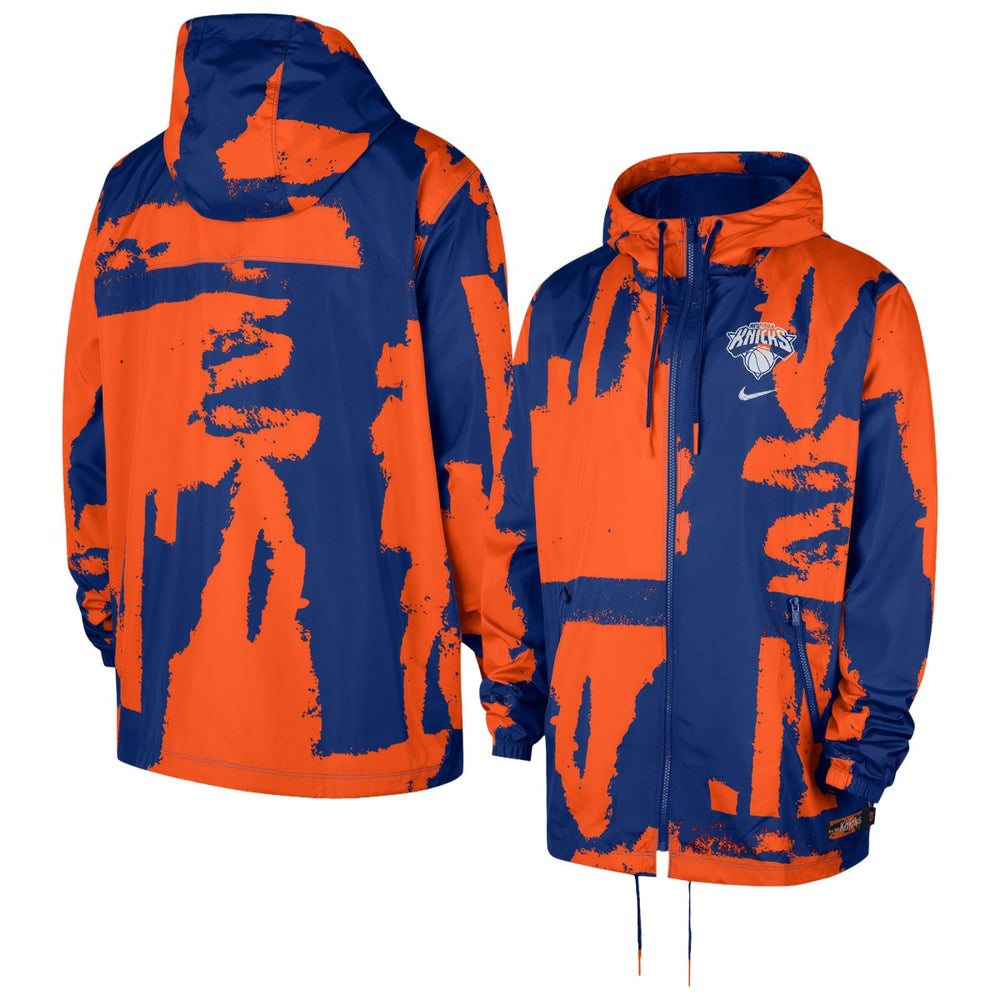 New York Knicks Courtside Club Premium Woven Full-Zip Hooded Jacket Blue/Orange | Nike discount