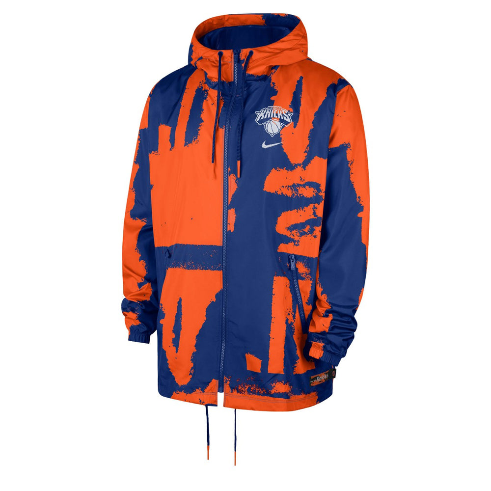 New York Knicks Courtside Club Premium Woven Full-Zip Hooded Jacket Blue/Orange | Nike discount