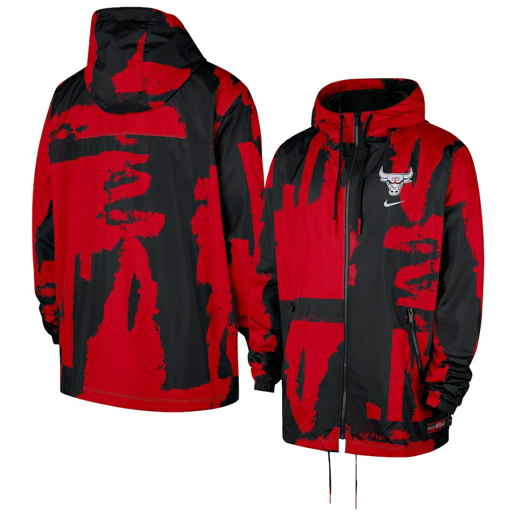 Chicago Bulls Courtside Club Premium Woven Full-Zip Hooded Jacket Black/Red | Nike for sale