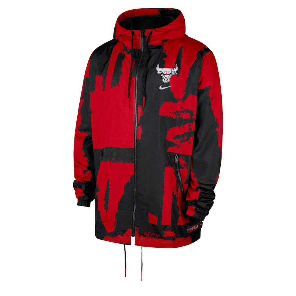 Chicago Bulls Courtside Club Premium Woven Full-Zip Hooded Jacket Black/Red | Nike for sale