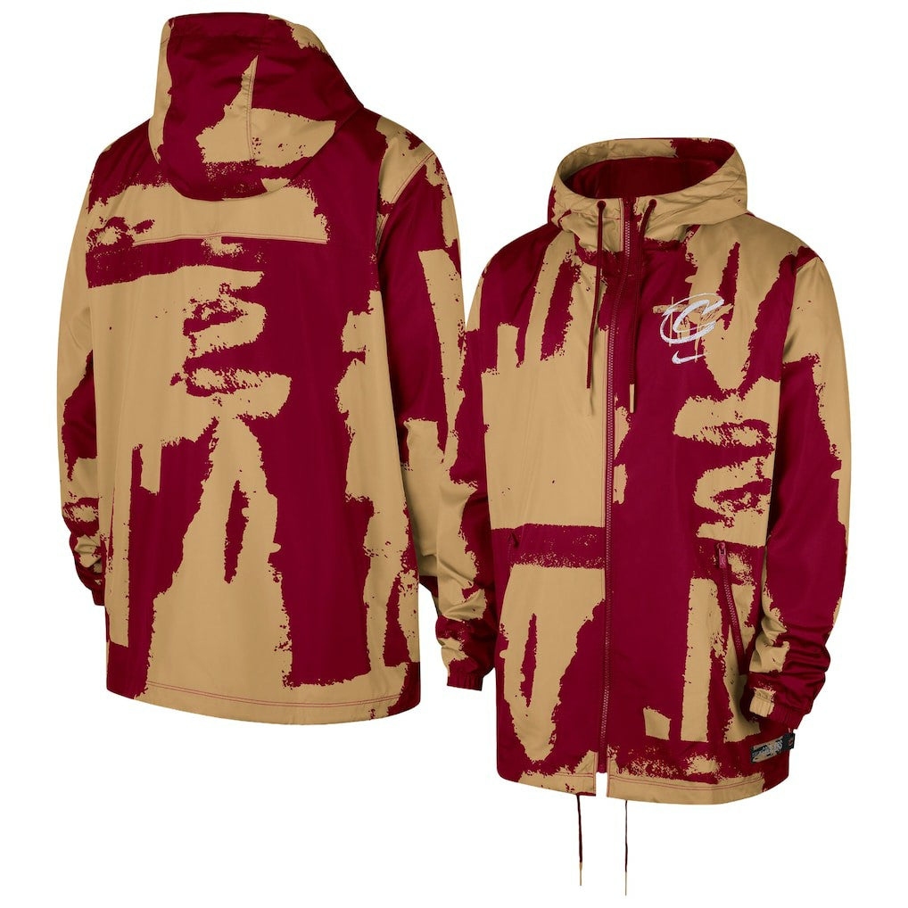 Cleveland Cavaliers Courtside Club Premium Woven Full-Zip Hooded Jacket for sale Wine/Gold | Nike Lifestyle