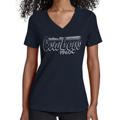 Dallas Cowboys Starter Women's Groovy Script V-Neck T-Shirt Navy