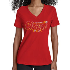 Kansas City Chiefs Starter Women's Groovy Script V-Neck T-Shirt Red