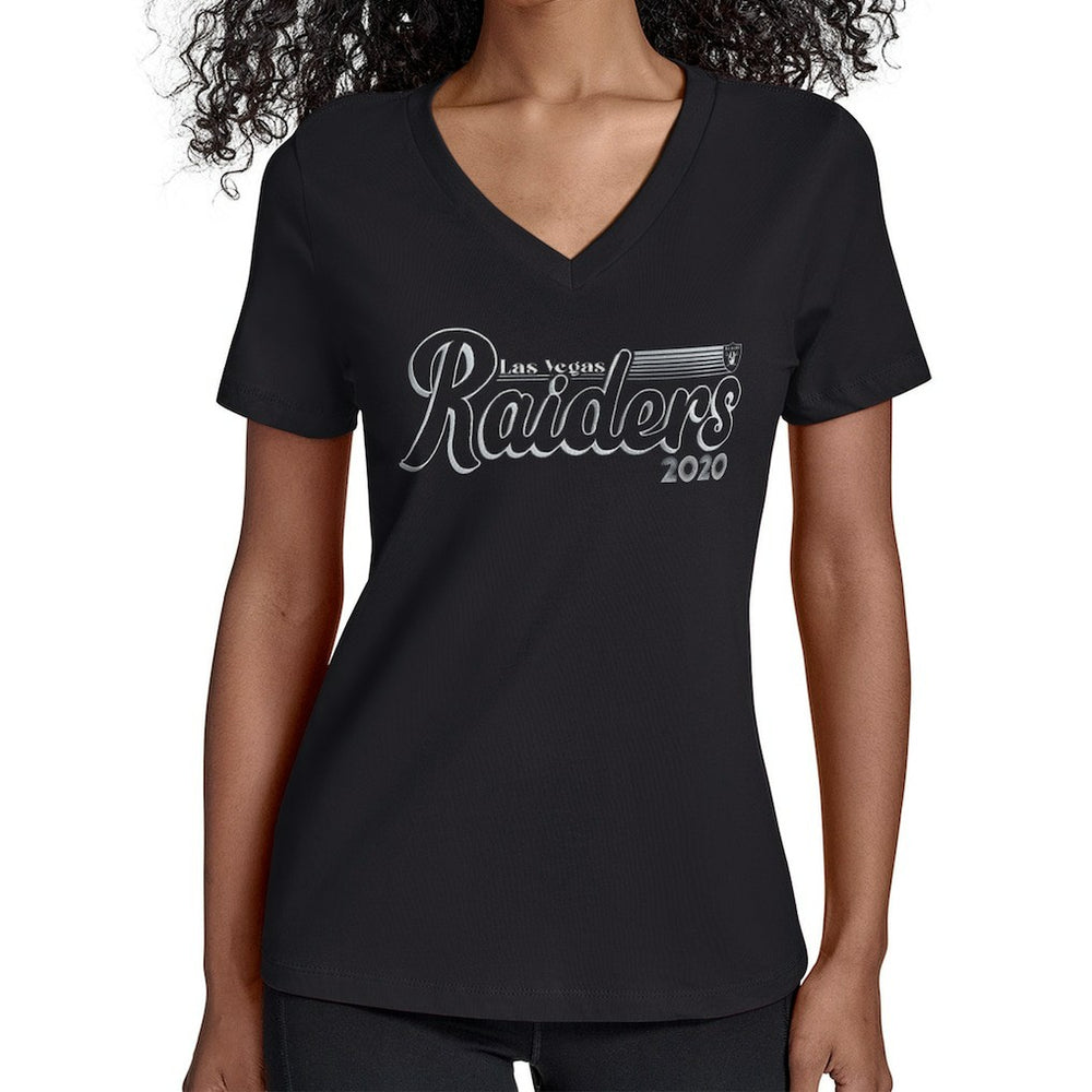 Las Vegas Raiders Starter Women's Groovy Script V-Neck T-Shirt Black