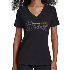 Baltimore Ravens Starter Women's Groovy Script V-Neck T-Shirt Black