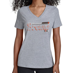 Cleveland Browns Starter Women's Groovy Script V-Neck T-Shirt Gray